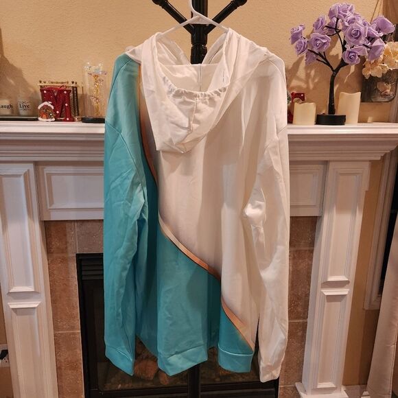 NWOT Colorblock Hoodie in White and Blue - Picture 2 of 3